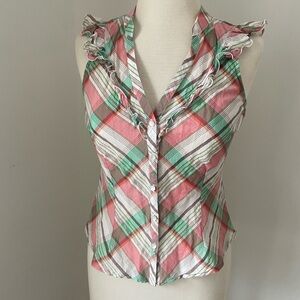 H&M Multicolor Plaid Ruffle Blouse